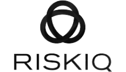 A black and white image of the Riskiq logo