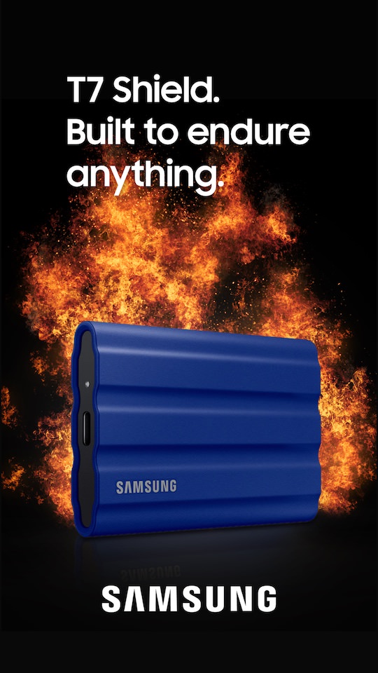 Samsung T7 Shield Portable SSD. Built to endure anything.