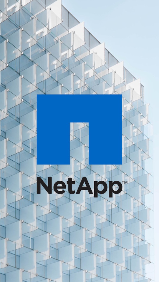 NetApp logo on a glass building