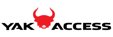 Yak Access logo with a red yak head on a gray background