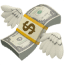 A stack of cash with wings