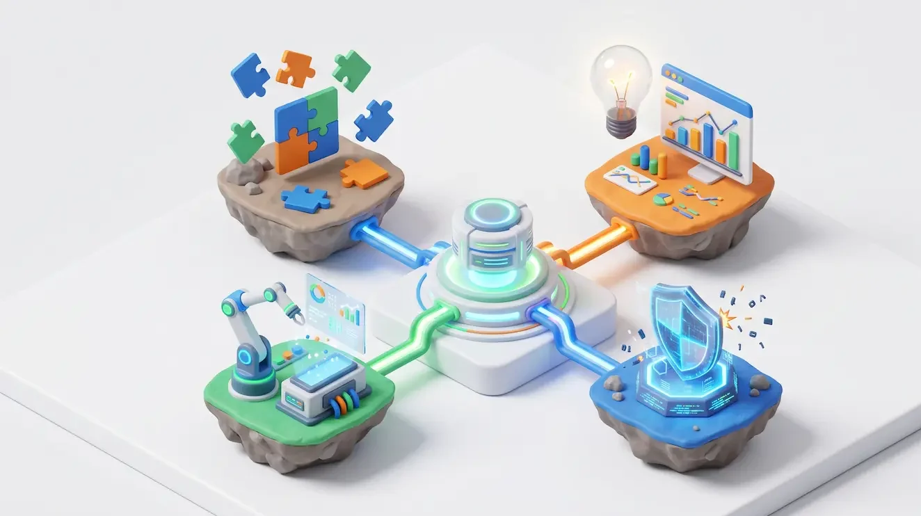 enterprise-social-data-infrastructure-diagram Isometric diagram showing the benefits of partnering with a social analytics agency