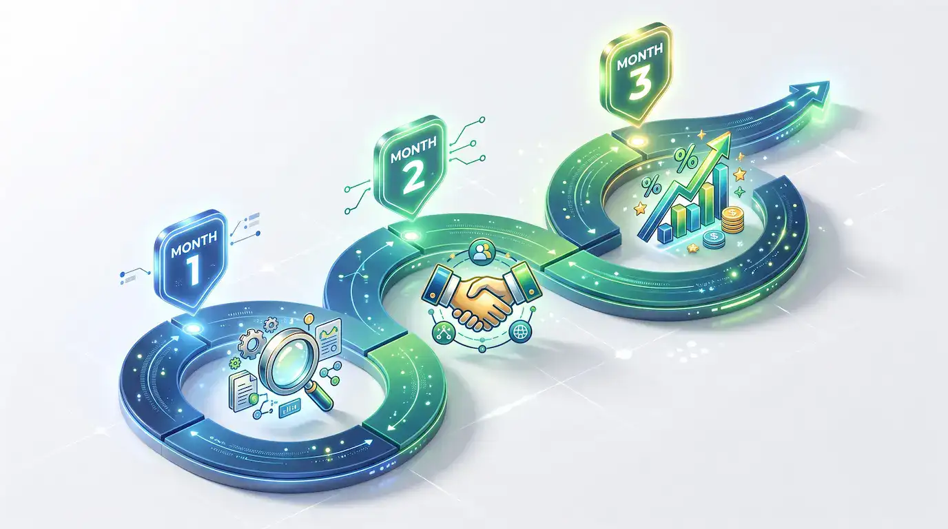 A 3-step timeline illustrating a 90-day roadmap for social selling success