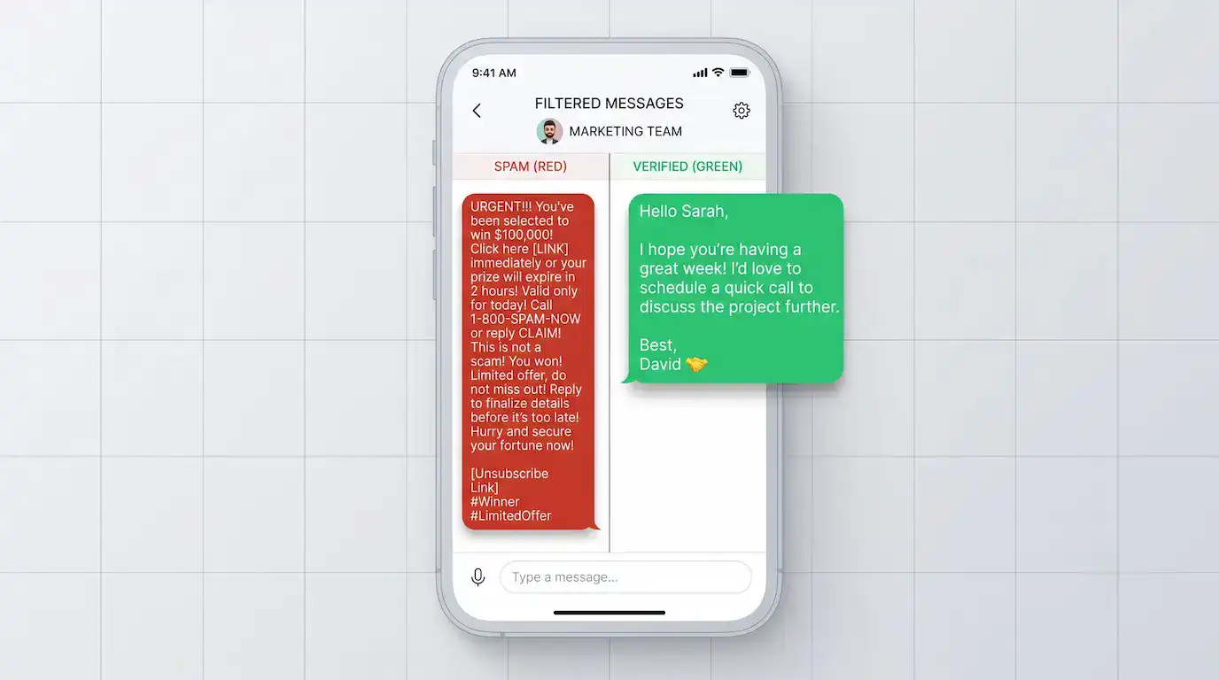 UI mockup comparing a spammy cold DM to a personalized social selling message