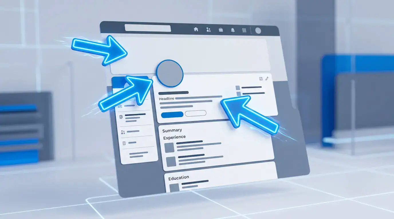 Wireframe diagram highlighting how to optimize a social media profile for B2B sales
