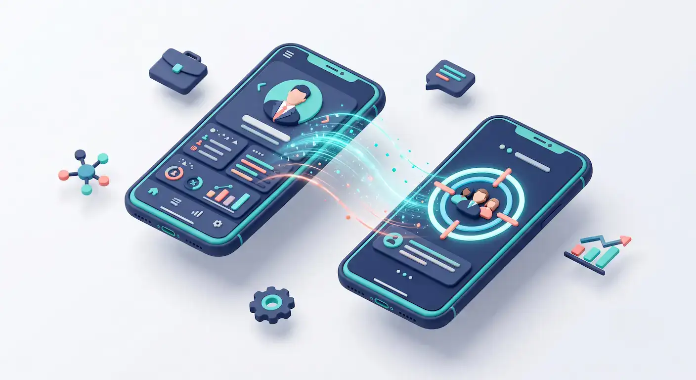 Two smartphones connecting digitally to represent modern social selling and B2B networking